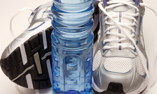 Water bottle and trainers